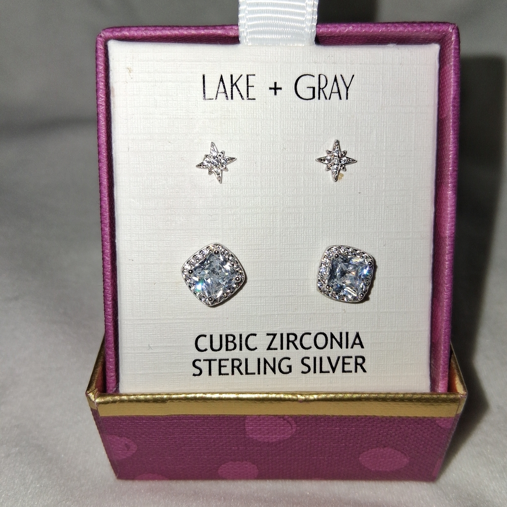 Lake + Gray Sterling Silver Cubic Zirconia Earrings
